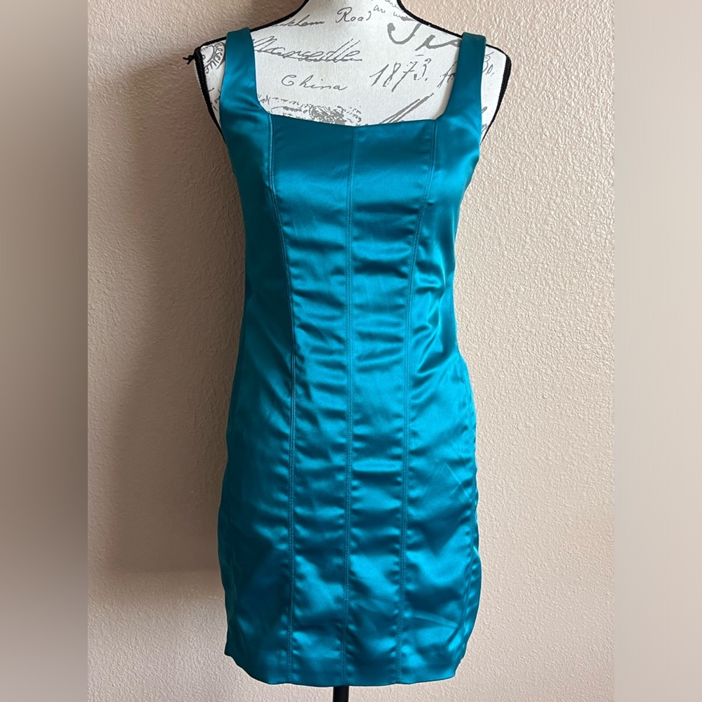 House Of Harlow 1960 Emerald Green Satin Cocktail Chic Mini Dress Small